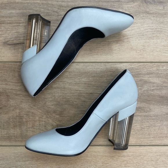 Miista London Eva Acrylic Heel Pastel Sky Blue Block Heels Pumps Round toe - Picture 4 of 16